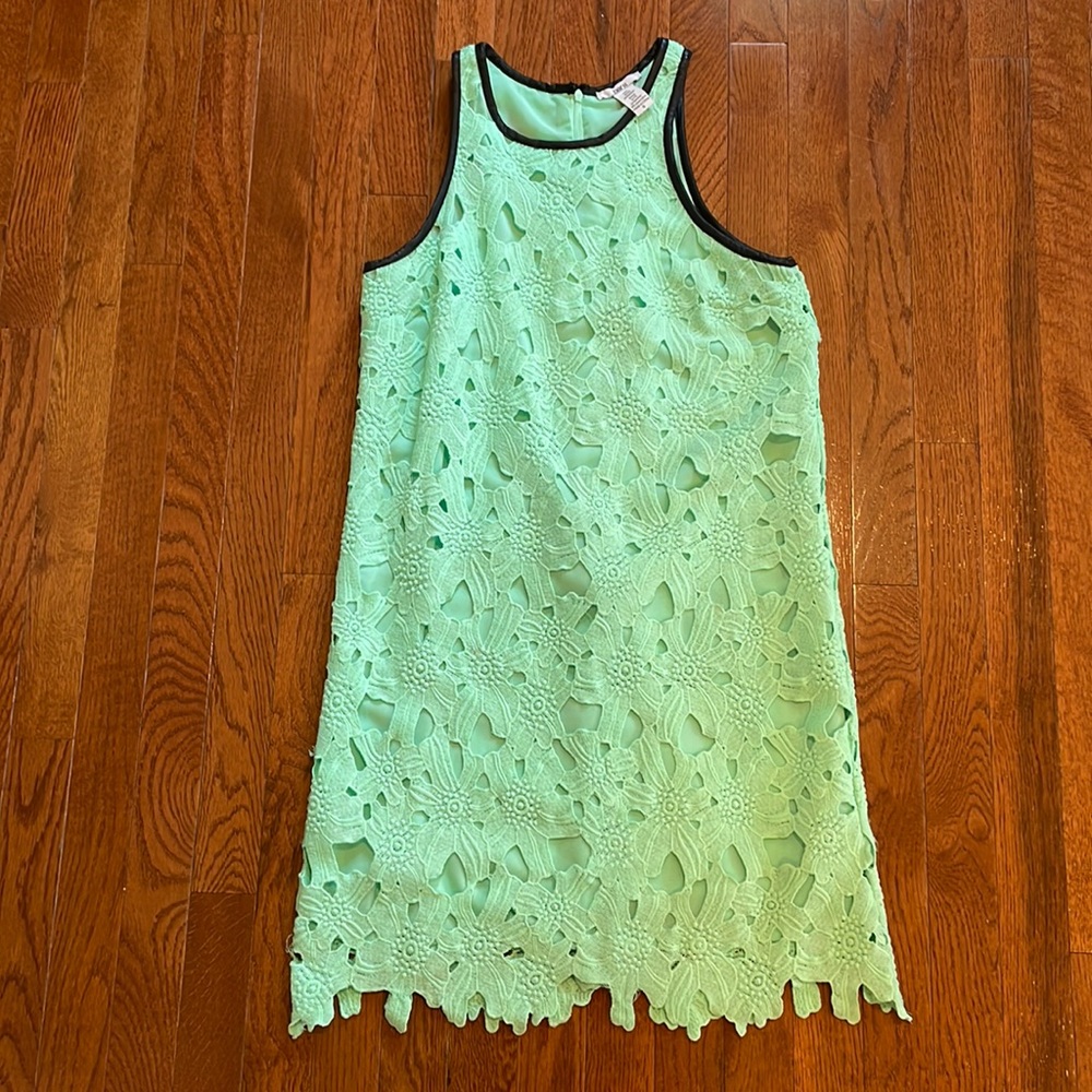 Bar III lace dress with leather trim